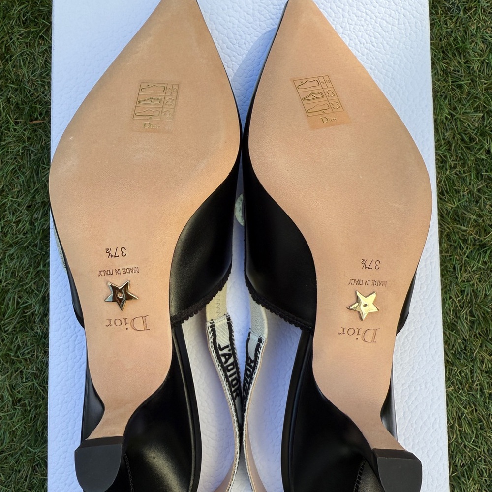 CHRISTIAN DIOR J'ADIOR BLACK CALFSKIN LEATHER SHOES SLINGBACKS KITTEN HEELS 37.5 - Picture 13 of 15